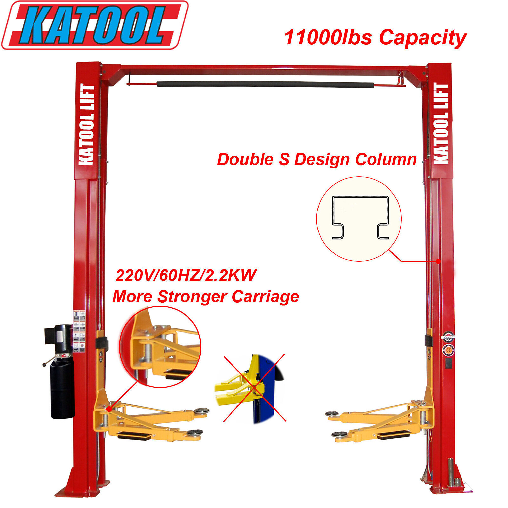 Katool 2-Post Vehicle Lift, 11,000-Lb. Capacity, 3 HP, Model# KT-M110